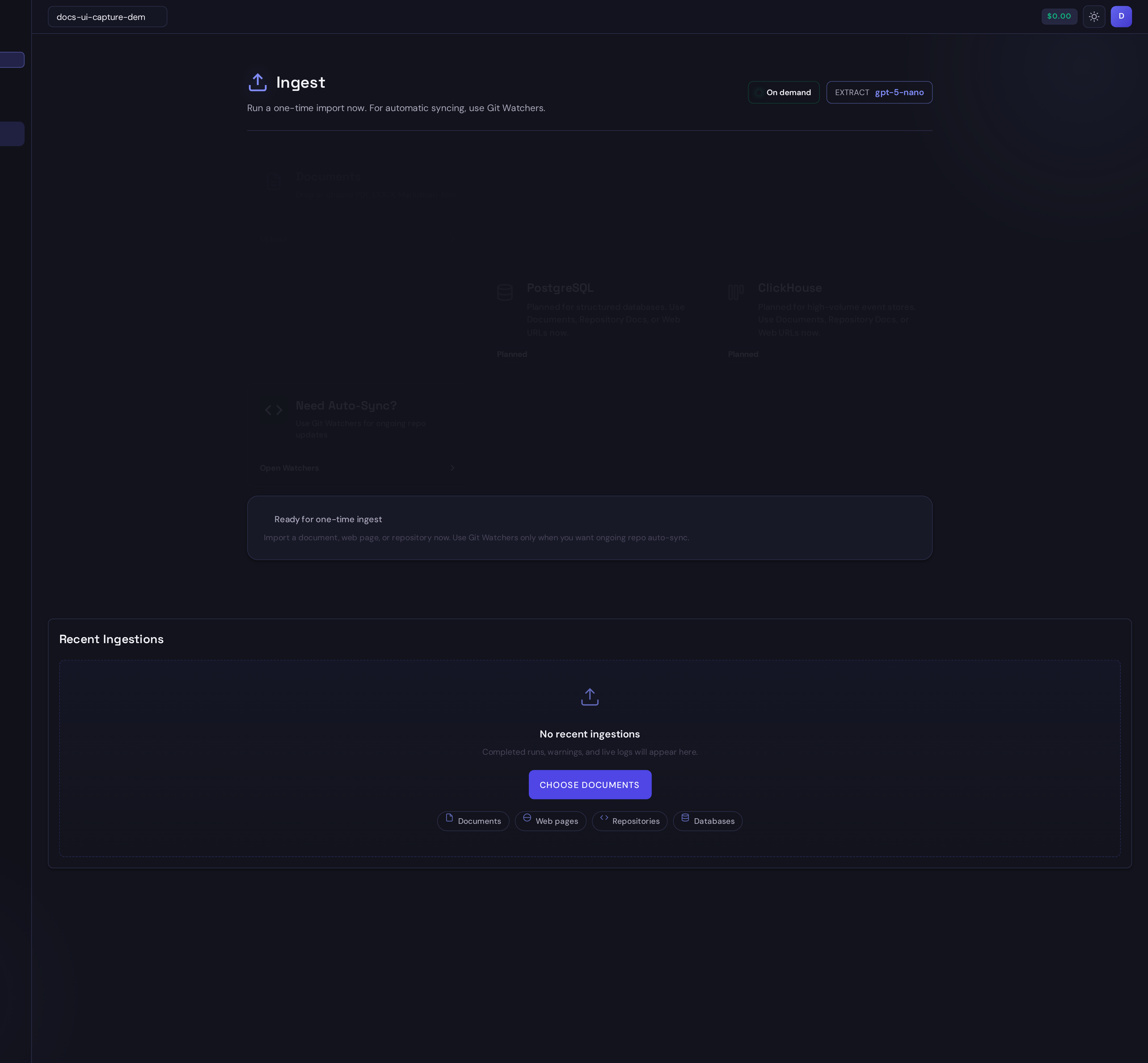 The Synth Ingest screen before a source is selected.
